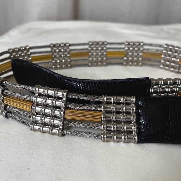 Vintage Nanni Italy Mesh Metal‎ Belt Silver Gold Leather  display picture 3